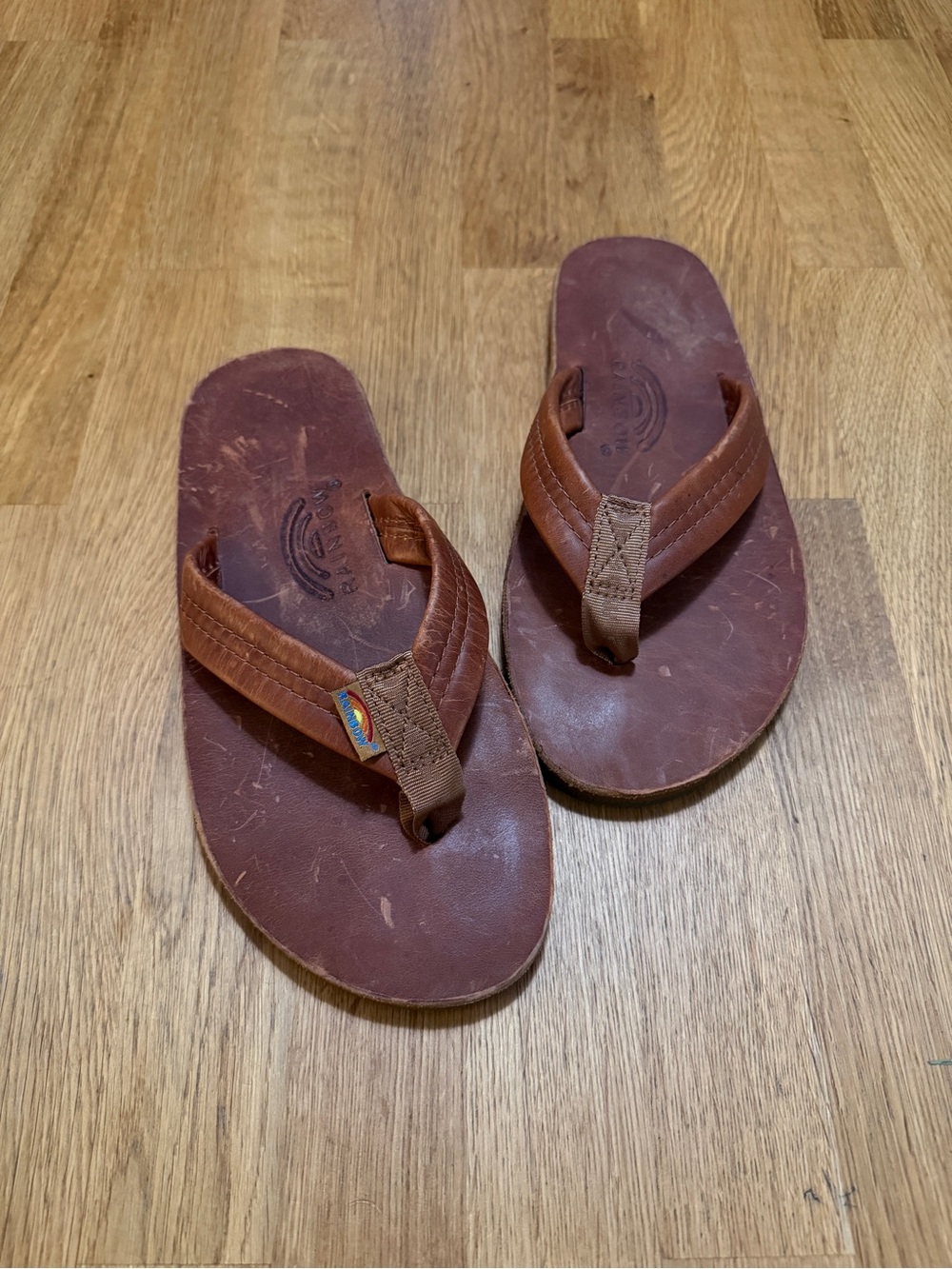Rainbow Men's Brown Leather Flip Flop Thong Sandals Size 8.5-9.5